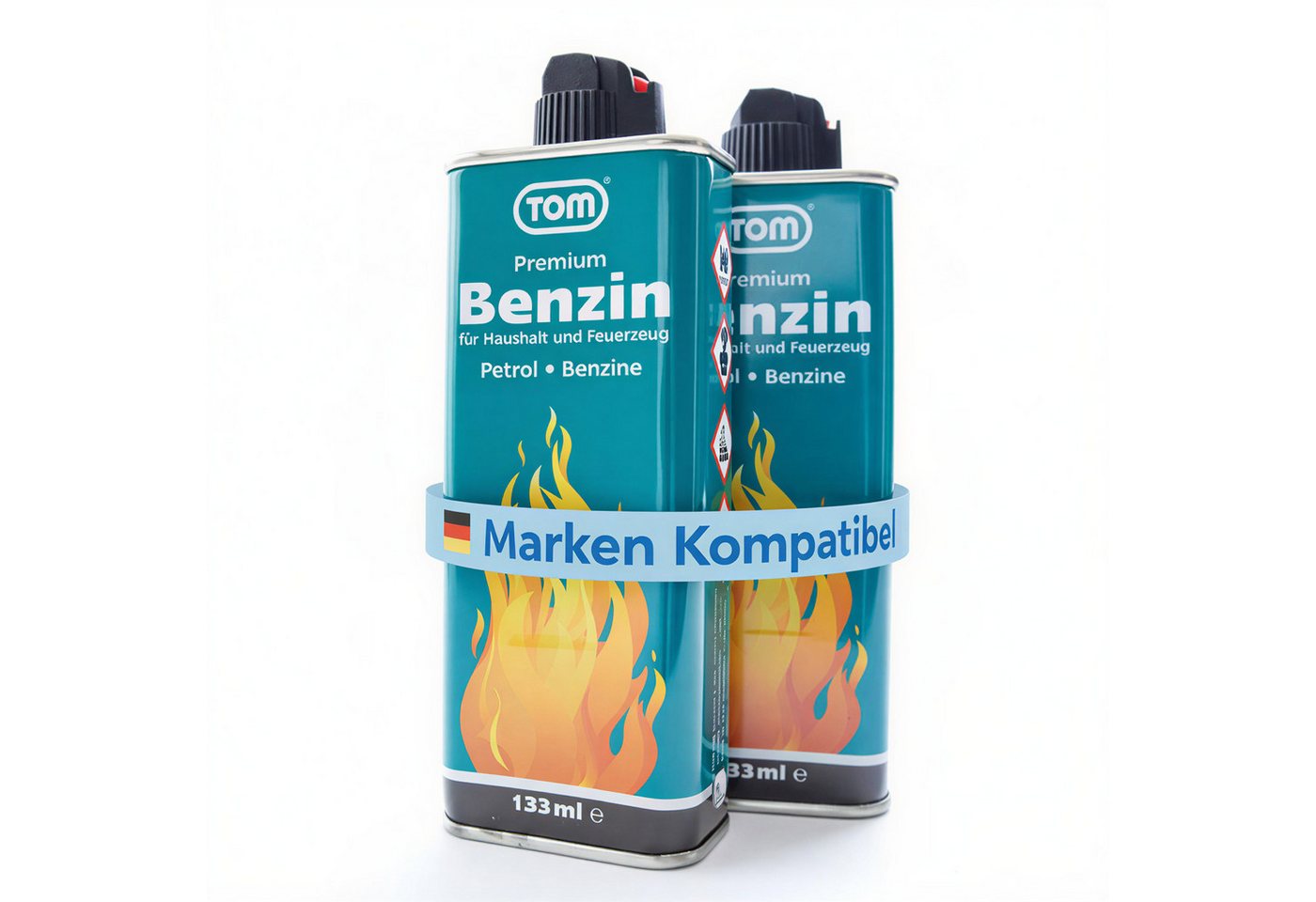 TOM Feuerzeug Benzin 133 ml Flasche im Set zum nachfüllen (2-St), 5er oder 2er Set, kompatibel für alle Marken von TOM