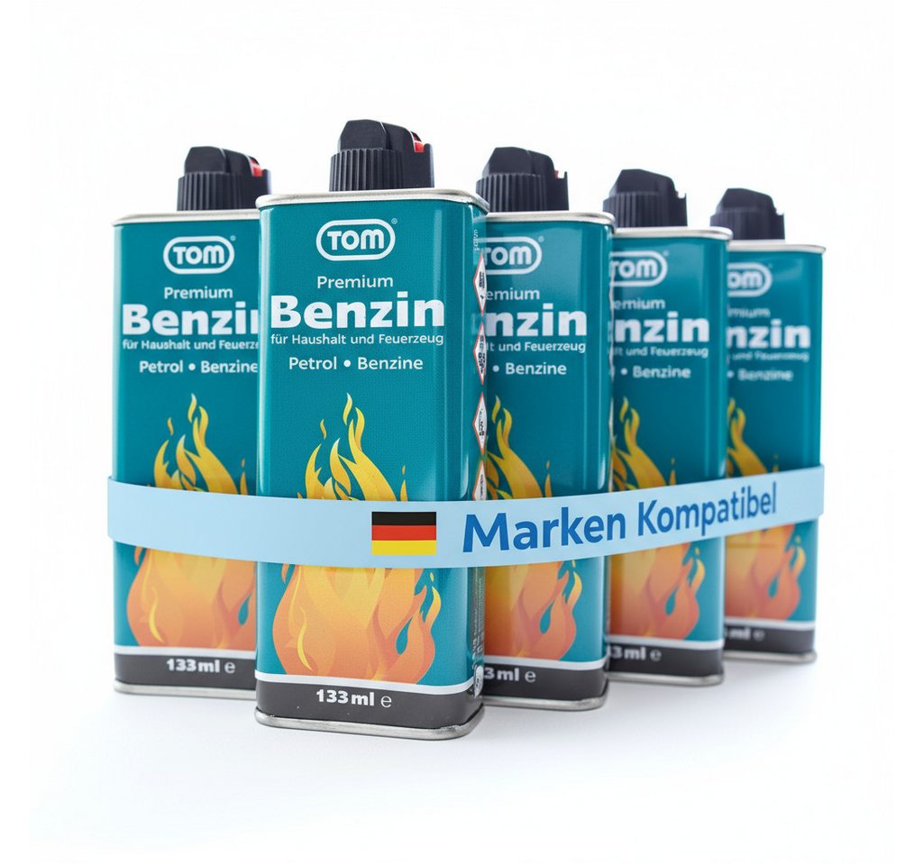 TOM Feuerzeug Benzin 133 ml Flasche im Set zum nachfüllen (5-St), 5er oder 2er Set, kompatibel für alle Marken von TOM