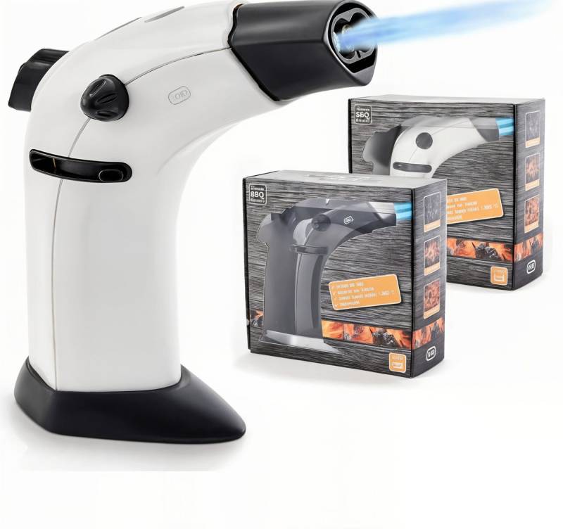 TOM Flambierbrenner Gasbrenner Doppel Jetflame Set mit 5x 100ml Gaskartusche, (1-tlg), Nachfüllbar, bis zu 1300°C von TOM