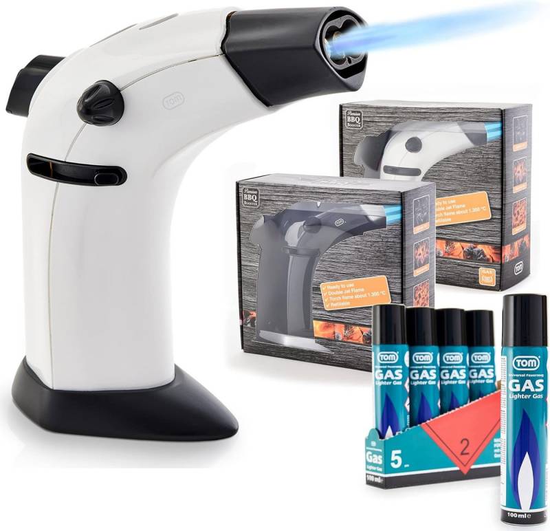 TOM Flambierbrenner Gasbrenner Doppel Jetflame Set mit 5x 100ml Gaskartusche, (6-tlg), Nachfüllbar, bis zu 1300°C von TOM