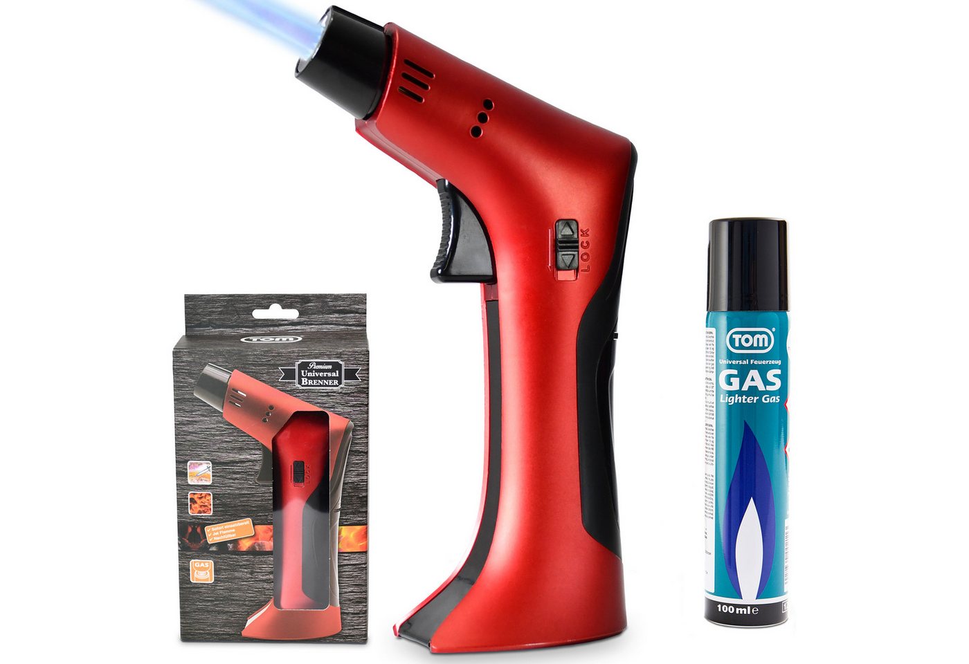 TOM Flambierbrenner Set mit 1 x 100 ml Gaskartusche, 1250°C, Piezozündung, Nachfüllbar TOM Flambierbrenner Set mit 1 x 100 ml Gaskartusche, 1250°C, Piezozündung, Nachfüllbar von TOM