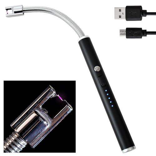 TOM Lichtbogen Stabfeuerzeug – 25,5 cm lang – Stab flexibel – langes elektrisches Feuerzeug – USB aufladbar – Electric Lichter im Set mit Kabel – windfestes Sturmfeuerzeug – Lichtbogen-Feuerzeug von TOM