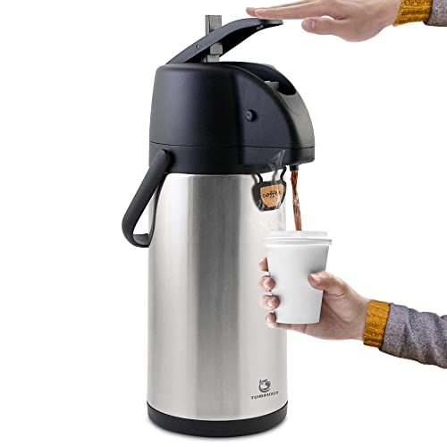 Tomakeit Airpot Kaffeekanne, Thermoskanne, 3 l, isolierter Edelstahl, großer Getränkespender, Hebelwirkung für heißes und kaltes Wasser von TOMAKEIT