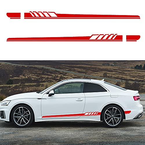 TOMALL 1 Paar 124,5 cm Sport Racing Stripes Aufkleber Körper Tür Seite Vinyl Aufkleber Dekoration für alle Autos SUV Trucks Geländewagen Universal Auto Aufkleber Lange Größe（Rot） von TOMALL