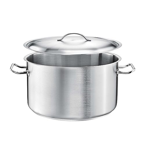 TOMGAST Mittlerer Topf Durchmesser 24 cm mit Deckel PRO | Fassungsvermögen 6,5 l, Höhe 15 cm | Edelstahl | Schichtboden | Für Induktions- und Kochplatten | Spülmaschinenfest von TOMGAST