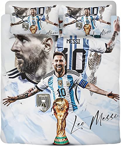 Football Star Bedding Set - Messi Bed Linen, Teenager Bed Linen, 3-Piece Duvet Cover Set with 2 Pillowcases - Perfect Sports Bedding, Duvet Cover Set for Kids and Adults (1,135x200/80x80x2) von TOMOMARU