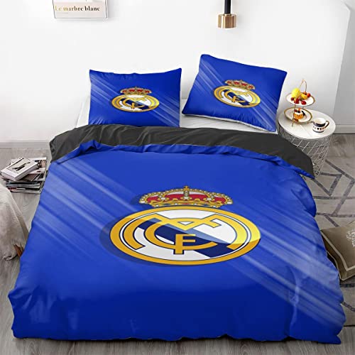 Fußball Team-Logo Bettwäsche-Set, Teenager-Bettwäsche, 3-teiliges Bettbezug Set mit 2 Kissenbezügen perfekte Sportbettwäsche, Bettbezug-Set für Kinder und Erwachsene (A1,135x200/80x80x2) von TOMOMARU