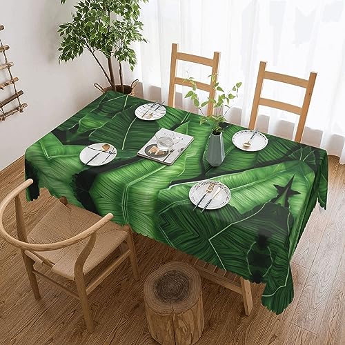 TOMPPY Rechteckige Tischdecke, Bananenblatt, grün, bedruckt, waschbar, Polyester, wasserdicht, auslaufsicher, knitterfrei, Tischdecke für Esstisch, Buffet, Partys, Camping, 137 x 183 cm von TOMPPY