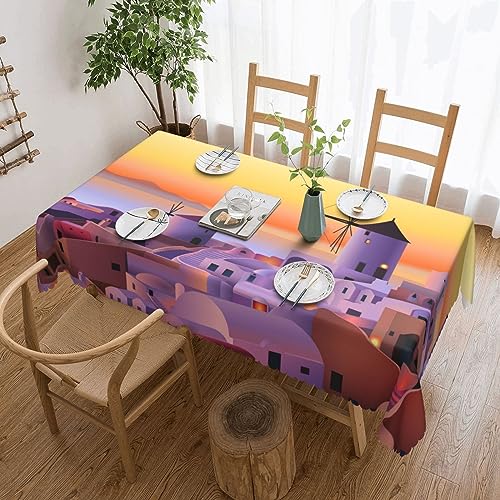 TOMPPY Rechteckige Tischdecke, Griechenland, Insel, Sonnenuntergang, Landschaft, bedruckt, waschbar, Polyester, wasserdicht, auslaufsicher, knitterfrei, Tischdecke für Esstisch, Buffet, Partys, von TOMPPY