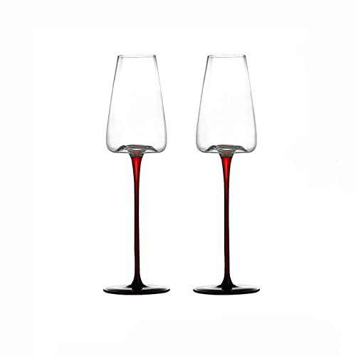 Champagnerflöten Set mit 2 Champagnergläsern aus Kristallglas im europäischen Stil mit rotem Stiel, konkavem Boden, Weinglas, hoch, funkelndes Glas, 260 ml, Champagnerflöte Champagnergläser Champagnerflöten Set mit 2 Champagnergläsern aus Kristallglas im europäischen Stil mit rotem Stiel, konkavem Boden, Weinglas, hoch, funkelndes Glas, 260 ml, Champagnerflöte Champagnergläser von TOMYEUS