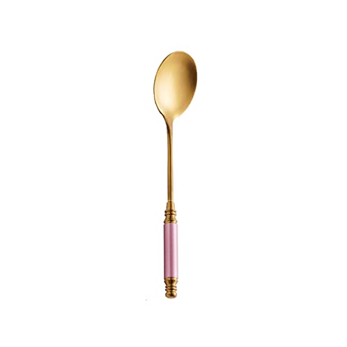 TOMYEUS Löffel Dessertlöffel Edelstahl Kaffee Löffel Kurzgriff Golden Löffel Rührer Löffel zartes Eislöffel Geschirr (Color : Pink, Style : Spoon) von TOMYEUS