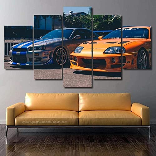 TONATO Bild Format Wandbilder Wohnzimmer Wohnung Deko Kunstdrucke 5 Teilig Fast & Furious Leinwand Bilder Kunstdruck Modern Wandbilder,B,L von TONATO