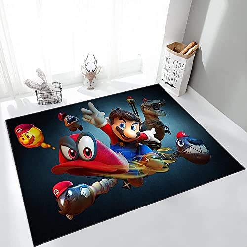 TONATO Cartoon Teppich Anime 3D Super Mario Muster Teppiche für Wohnzimmer Schlafzimmer große Teppich Kinderspiele Teppiche Kindergarten Körperbodik,100 * 160cm von TONATO