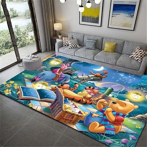 TONATO Cartoon Winnie der Pooh 3D -gedruckte Teppich Home Decor weiche Flanell Schlafzimmer Teppich Babyspiel Krabbeln für Wohnzimmer,140 * 200cm von TONATO