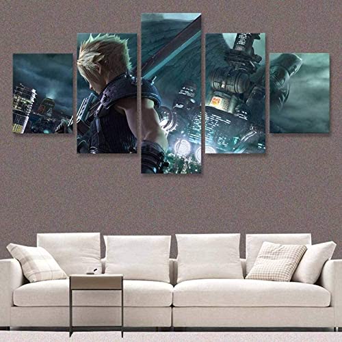 TONATO Final Fantasy Remake Cloud Clash Canvas Malerei 5 Panel Home Decor Modulare Poster Wandbild Wohnzimmer Dekor - mit Rahmen,L von TONATO