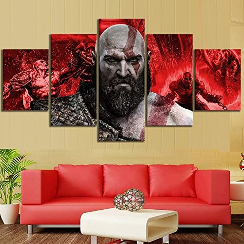 TONATO Leinwanddruck God of War Kratos Spiel Bilder Poster 5 Panel Wandbilder Modern Kunstwerk Für Ihr Zuhause/Büro,B,M von TONATO