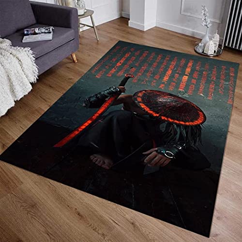 TONATO Teppich 3D Samurai Muster, weicher Flanellteppich für Wohnzimmer Schlafzimmer Dekoration, Bodenmatte für Kinderzimmer Küche Flur Speisezimmer,60 * 90cm von TONATO