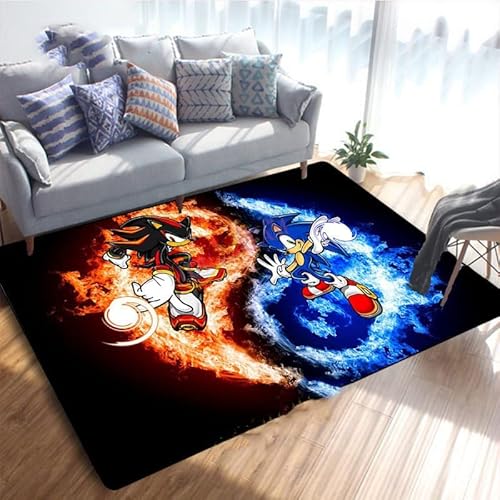 TONATO Teppich Hedgehog Sonic Cartoon Teppich Wohnzimmer Kinderzimmer Anime Floor Matten Schlafzimmer Nacht Balkon Foyer Matte,80 * 120cm von TONATO