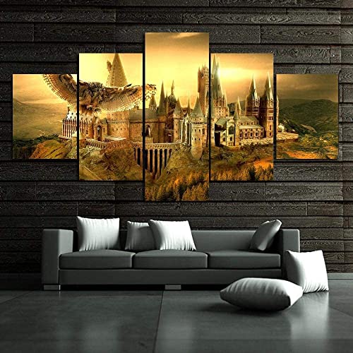 TONATO Wall Art Print Poster 5 School Hogwarts Castle Bilder Dekorative Leinwand Malerei Wohnzimmer mit Rahmen,L von TONATO