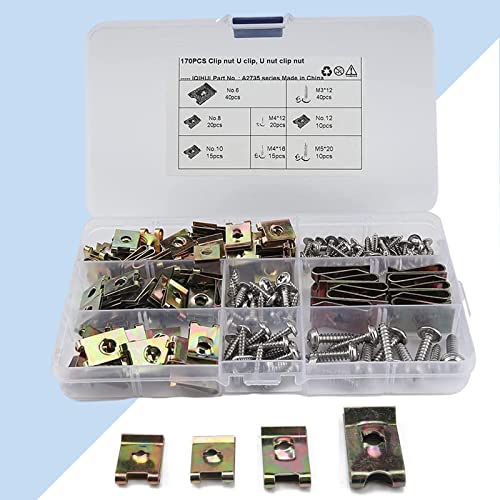 170 STK Edelstahl Blechmutter, Blechmuttern, Edelstahl Clipmuttern, Gewinde Clip Mutter Set, U-Type Metall Clipmuttern, M4 M5 M6 M8 Schnappmutter Set mit Aufbewahrungsbox Autoteile von TONAUP