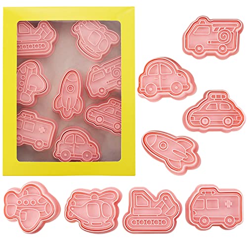 TONAUP Keksausstecher Auto, 8 Stück Keks Ausstechformen Kinder, Plätzchen Ausstecher Transportwesen Plastik, 3D Fahrzeug Ausstecher Set, Keks Formen, Cookies Cutter für DIY Fondant von TONAUP