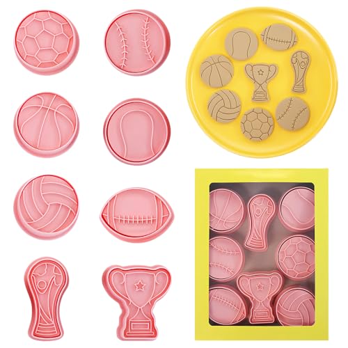 TONAUP Keksausstecher Fußball, 8 Stück Plastik Fussball Ausstechformen Set, Trophäe Kunststoff Ausstecher Keksausstecher, Basketball Plätzchen Ausstecher Für Kekse Backen Tortendeko von TONAUP