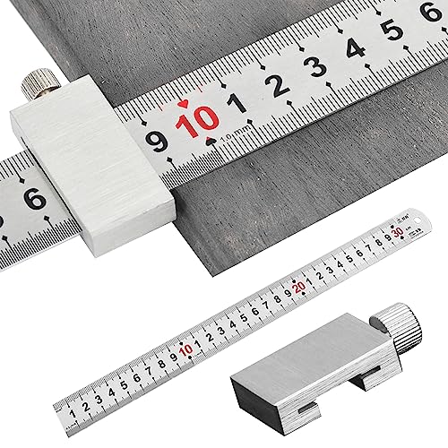 TONAUP Streichmaß Anschlaglineal, 30cm Metall Lineal mit Anschlag, Kohlenstoffstahl Streichmass für Holzbearbeitung, Heimwerken, Handwerk von TONAUP