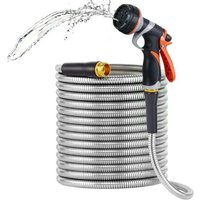 25 Fuß langer Gartenschlauch aus Edelstahl mit robuster Konstruktion, verstellbarer Düse, Knickfestigkeit und praktischem Aufbewahrungsgurt von TONCHEAN