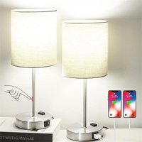 2er-Pack Schreibtischlampen mit USB-Ladeanschluss, Nachttischlampe mit AC-Steckdose, moderne minimalistische Schreibtischlampe mit Stoffschirm für von TONCHEAN