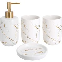 4-teiliges Badezimmer-Zubehörset aus Keramik mit Seifenspender, Bechern und Seifenschale (weiß) von TONCHEAN