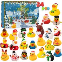 Adventskalender 2024 mit 24 Weihnachts-Quietsch-Enten, Countdown, Badespielzeug aus Gummi, Weihnachts-Countdown-Kalender mit gelben Enten von TONCHEAN