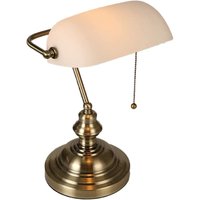 Banker-Schreibtischlampe aus mattweißem Glas mit Kettenschalter und Steckerlicht von TONCHEAN