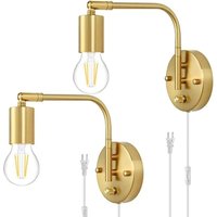 E27 Wandlampe mit Schalter und Stecker, Verstellbare Wandleuchte aus goldenem Metall, Nachttisch-Leselampe mit Kordel, Retro-Industriestil, von TONCHEAN