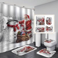 Frohe Weihnachten, Weihnachtsmann, Badezimmervorhang, 4er-Set, wasserdicht, Duschvorhang, Toilettensitzbezug, rutschfeste Matte, Heimdekoration Frohe Weihnachten, Weihnachtsmann, Badezimmervorhang, 4er-Set, wasserdicht, Duschvorhang, Toilettensitzbezug, rutschfeste Matte, Heimdekoration von TONCHEAN