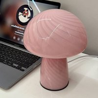 Moderne Tischlampe aus Glas, Pilz-Design, LED-Schreibtischlampe, Schlafzimmer-Dekoration, Nachtlicht, Rosa [Energieklasse a] von TONCHEAN