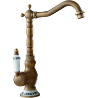 Tonchean - Retro-Waschtischarmatur aus Kupfer im europäischen Stil, Warm- und Kaltwasserhahn für die Küchenspüle von TONCHEAN
