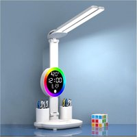 Schreibtischlampe für Kinder mit Uhr – kabellos dimmbare led – 3200 mAh – Stifthalter – LCD-Display – Kalender – Temperatur – 3 Lichtfarben – von TONCHEAN