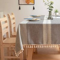 Tischdecken, Waschbare Tischdecke Aus Baumwollleinen Mit Stickereien Und Quasten, Knitterfreie Und Lichtbeständige Tischdecke Für Küche, Esszimmer, Tischdecken, Waschbare Tischdecke Aus Baumwollleinen Mit Stickereien Und Quasten, Knitterfreie Und Lichtbeständige Tischdecke Für Küche, Esszimmer, von TONCHEAN