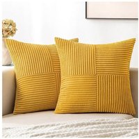 Tonchean - 4er-Set Kissenbezüge, 45 x 45 cm, Cord, Bohemian-Stil, ästhetischer Look, geeignet für Sofa, Schlafzimmer, Wohnzimmer – leuchtendes Gelb Tonchean - 4er-Set Kissenbezüge, 45 x 45 cm, Cord, Bohemian-Stil, ästhetischer Look, geeignet für Sofa, Schlafzimmer, Wohnzimmer – leuchtendes Gelb von TONCHEAN