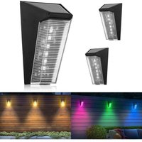 Solar-Wandleuchten für draußen, 2er-Pack wasserdichte Solar-Wandbeleuchtung für draußen, 5 Modi rgb und Warmweiß, Solar-Gartenleuchten für Wände, von TONCHEAN