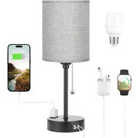 Tischlampen mit 3 Farbtemperaturen: 2700 k, 3500 k, 5000 k, Nachttischlampen mit usb-c- und A-Anschlüssen, Lampen mit Zugkette für Schlafzimmer mit von TONCHEAN