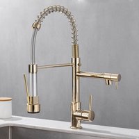Vollkupfer Küchenspüle Wasserhähne Dual Warm- und Kaltwasserauslass Deck montiert Federmischbatterien Gold von TONCHEAN