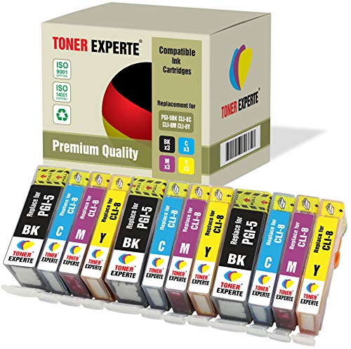 TONER EXPERTE 12 XL PGI-5 CLI-8 Druckerpatronen kompatibel für Pixma MX700 MP520 MP510 iP3300 iP3500 iX4000 iX5000 (3 Schwarz, 3 Cyan, 3 Magenta, 3 Gelb) von TONER EXPERTE