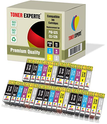 TONER EXPERTE 30 XL PGI-525 CLI-526 Druckerpatronen kompatibel für Pixma MG6150, MG6250, MG8150, MG8250 (5 Pigment Schwarz, 5 Schwarz, 5 Cyan, 5 Magenta, 5 Gelb, 5 Grau) von TONER EXPERTE