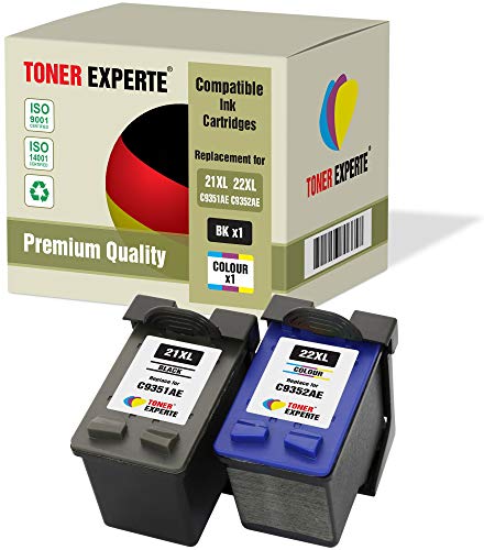 TONER EXPERTE 2 XL Druckerpatronen kompatibel für 21XL 22XL Deskjet 3940, F2180, F2280, F380, F4180, D1460, D1530, D2360, D2460, Officejet 4315, PSC 1410 (Schwarz, Farbe) von TONER EXPERTE
