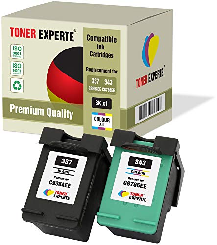 TONER EXPERTE 2 XL Druckerpatronen kompatibel für 337 343 Photosmart 2500 2570 2573 2575 C4100 C4110 C4140 C4150 C4180 C4190 D5160 8049 Officejet 6300 6310 6313 6315 Deskjet D4160 (Schwarz, Farbe) von TONER EXPERTE