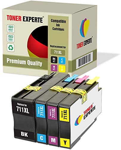 TONER EXPERTE 4 XL Druckerpatronen kompatibel für 711XL 711 XL DesignJet T120, T520 (Schwarz, Cyan, Magenta, Gelb) von TONER EXPERTE