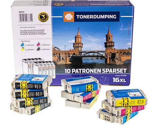 TONERDUMPING Druckerpatronen 10er Set kompatibel zu Epson Füllhalter 16XL 4X BK, je 2X C, M, Y Passend für Epson Workforce WF2010,WF2510,WF2529,WF2530,WF2540,WF2630,WF2650,WF2660,WF2750,WF2760 von TONERDUMPING