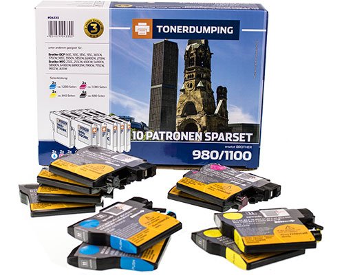 TONERDUMPING XXL-Druckerpatronen -Multipack- kompatibel zu Brother LC-980 / LC-1100 4X Schwarz + je 2X Cyan, Magenta, Gelb von TONERDUMPING