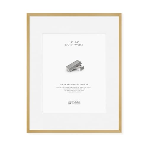 TONES FRAME DESIGN 35,6 x 28,9 cm Metall-Bilderrahmen, goldener Rahmen (Aluminium glänzend gebürstet), mit 25,4 x 20,3 cm Matte und gehärtetem Glas von TONES FRAME DESIGN